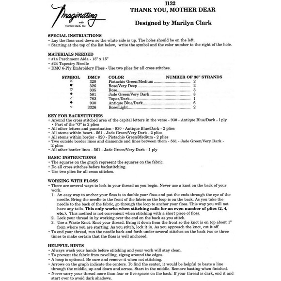 Cross Stitch Chart - Imaginating Inc - Thank You Mother Dear - Picture 2 of 2